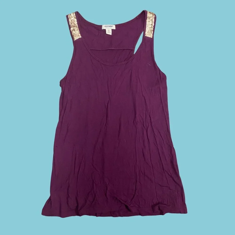 ✨ Old Navy Purple Sequin Strap Tank Top | Size M ✨ - Picture 2 of 7